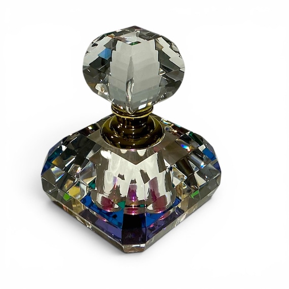 Vintage Prism Rainbow Iridescent Crystal Perfume Bottle with Dabber