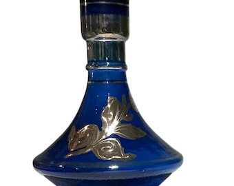 Vintage Minakari Hookah Vase, Hand-painted Cobalt Blue Glass