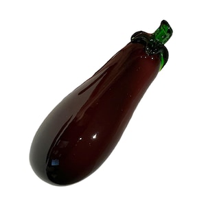 Vintage Hand Blown Art Glass Deep Purple Eggplant Aubergine Vegetable with Green Stem