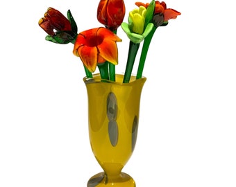 Set mit 5 mundgeblasenen Kunstglasblumen, Orange, Rot, Gelb, 30,5 cm