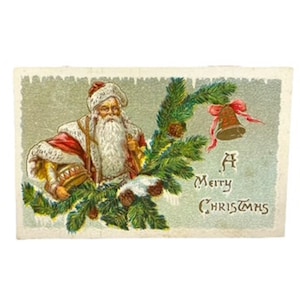 Antica cartolina di Natale del 1911 con Babbo Natale e la campana del 25 dicembre