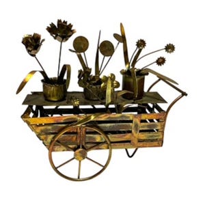Vintage Kupferskulptur eines Blumenwagens aus Hongkong