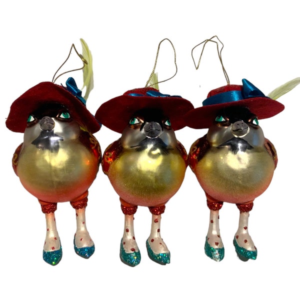 Set of 3 Fancy Hat and Shoes Mercury Glass Bird Ornaments