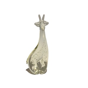 Vintage Light Yellow and Clear Art Glass Giraffe Figurine with Bullicante Bubbles