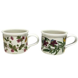 Set von 2 Vintage Portmeirion Botanischer Garten 1972 Trommel Teetassen/Kaffeetasse Viola Tricolor und Pimpernel
