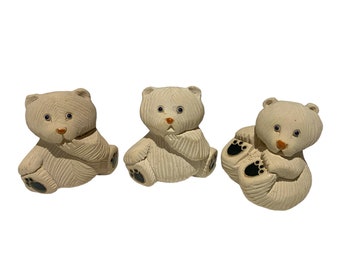 Trio of Artesania Rinconada Polar Bear Cub Figurines