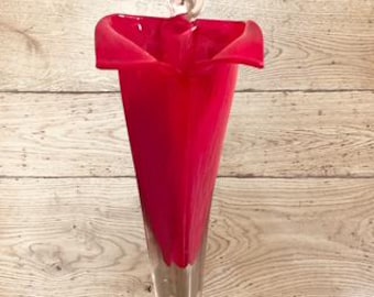 Vintage Hanging Hand Blown Art Glass Vase in Red 9.5 Inches Tall
