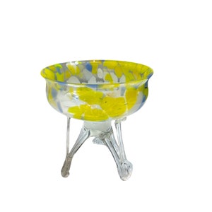 Seltene Art Deco Tschechische 1930er Jahre Splatter Glas Kompott Schüssel Gelb Blau Weiß