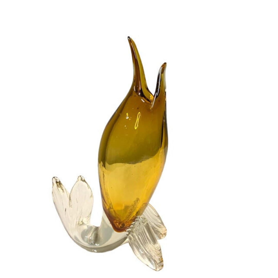 Vintage MCM Amber Art Glass Swordfish Figurine or Vase Etsy