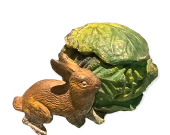 Antique Ink Well Rabbit Cabbage Cold Painted