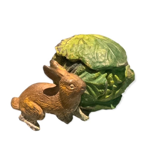 Antique Ink Well Rabbit Cabbage Cold Painted