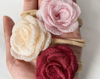 Rosette Baby Headband | Baby Girl Headband | Baby Hair Accessories | Rose Hair Accessory | Nylon Rose Headband | Newborn Headband Baby Gift