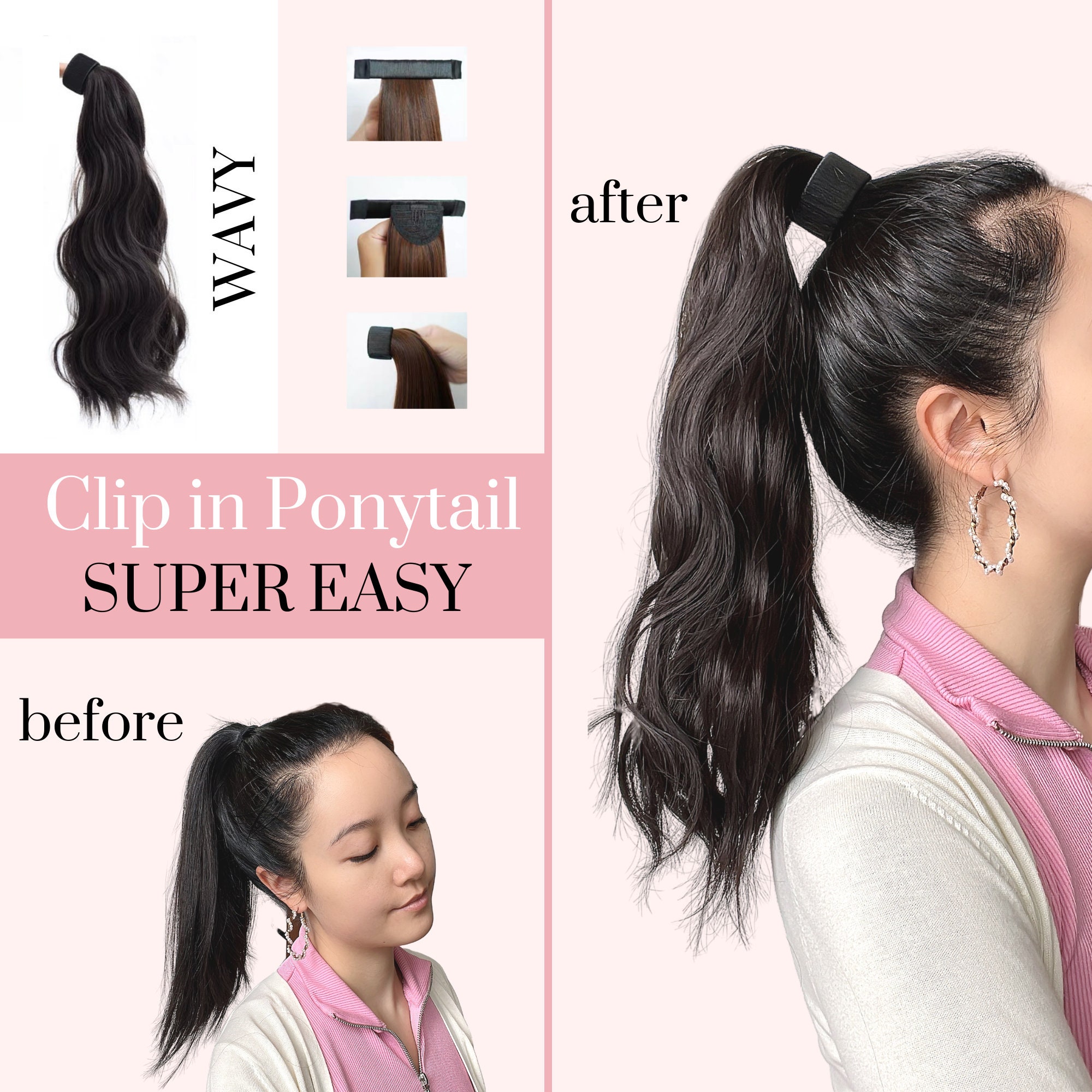 SNAP Clip in Ponytail wavy Hair Super Easy Clip in Ponytail - Etsy Hong Kong