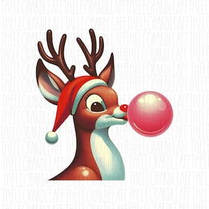 Rudolph de rode neus rendier bubblegum retro, kerst, kerstman, digitaal ontwerp **png-bestand voor sublimatie**