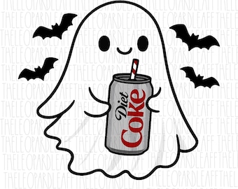 Ghost holding soda, Halloween, DIGITAL DESIGN **PNG file**