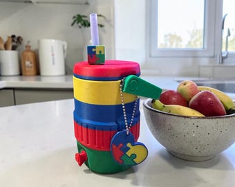 Autism Awareness Can Holder, Puzzle Piece Cup Sleeve, Keychain, Drink Holder