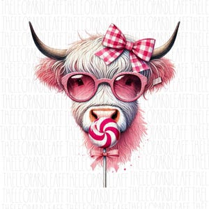 Roze Schotse hooglander, Valentijnsdag, aquarel, DIGITAAL DESIGN **PNG-bestand**