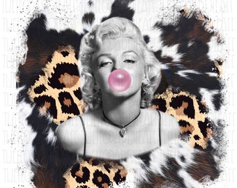 Marilyn Monroe piel de vaca estampado leopardo DISEÑO DIGITAL **ARCHIVO PNG para Sublimación**
