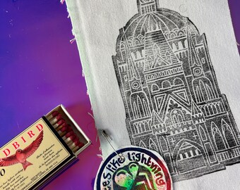 Cathedral Lino Printed Patch/ Fabric Patch/ Architectural Print/ Block Print Patch/ Punk Patch/ DIY Patch/ Sew on Fabric Patch/ Washable