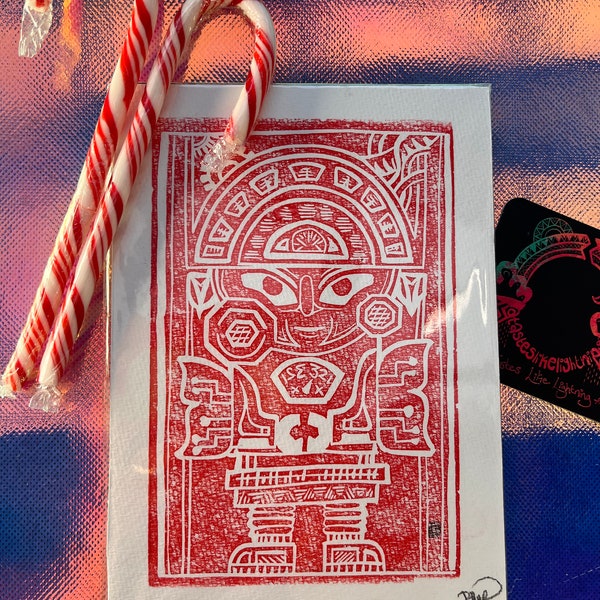 Aztec Robot Lino Block Print Wall Art