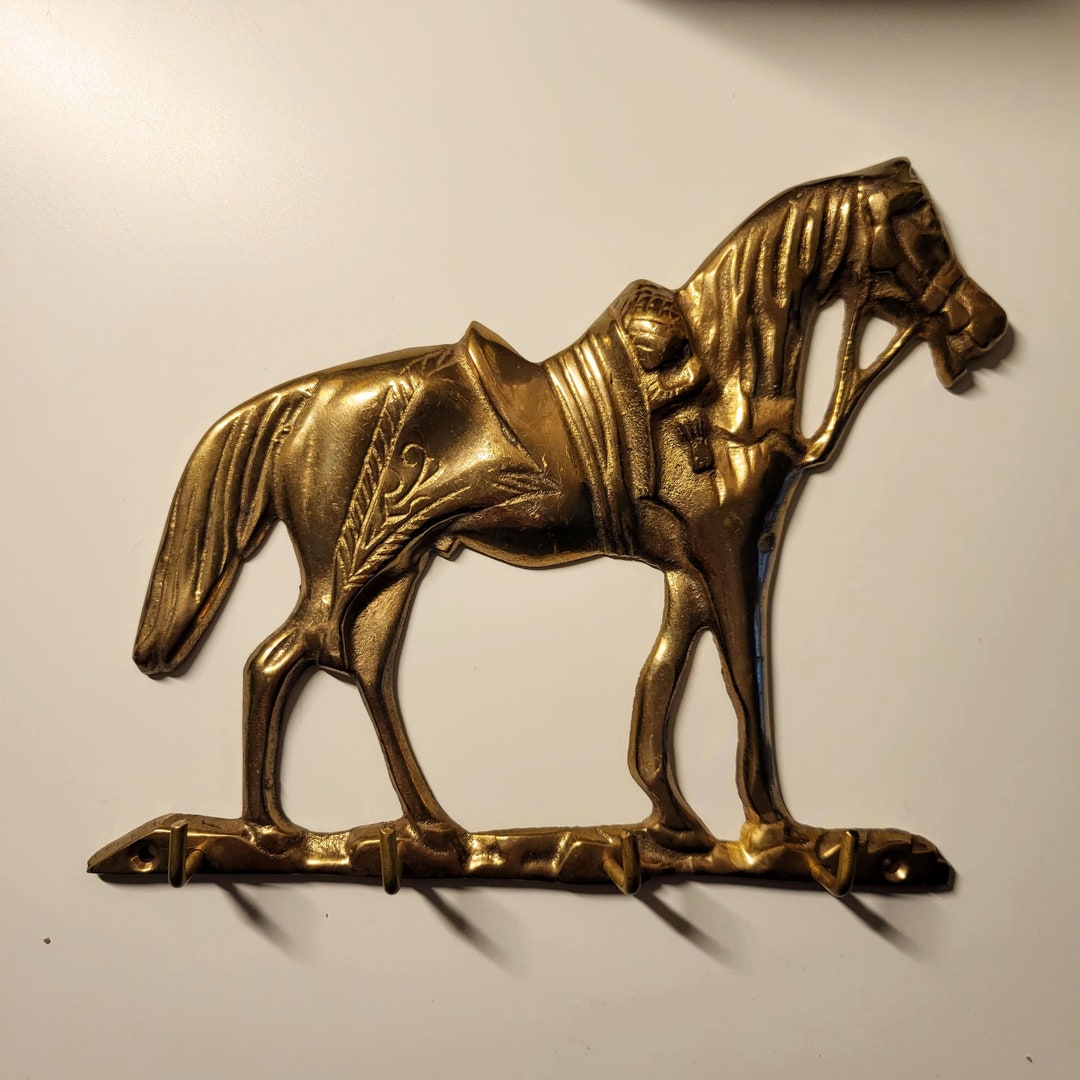 Vintage Brass Horse Wall Rack With Hooks for Keys Jewelry Etsy