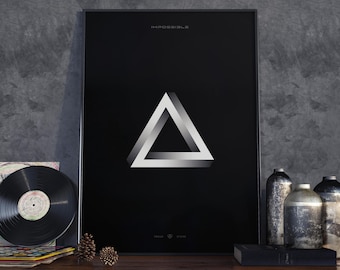 Triángulo imposible / Ilusión óptica / Triángulo de Penrose / Formas geométricas / Objeto imposible / OSCURO / Póster impreso