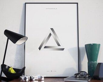 Triángulo imposible / Ilusión óptica / Triángulo de Penrose / Formas geométricas / Objeto imposible / LUZ / Póster impreso