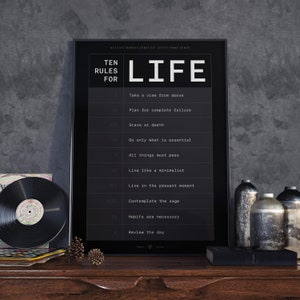 Ten (10) Rules for LIFE by Marcus Aurelius | Poster | DARK | Instant Download | Digital Poster
