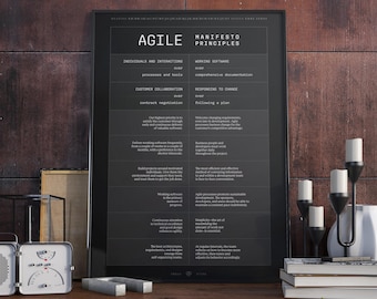 AGILE Manifesto & Principles | Twelve Agile Values | Scrum Master | DARK | Instant Download | Digital Poster