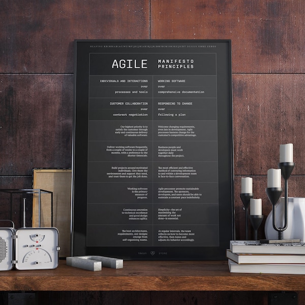 AGILE Manifesto & Principles | Twelve Agile Values | Scrum Master | DARK | Instant Download | Digital Poster