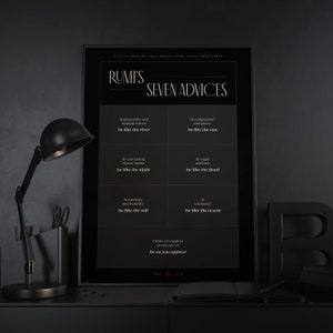 RUMI&#39;s Seven Advices | Mevlana 7 Advices | Sufi | DARK | Printed Poster
