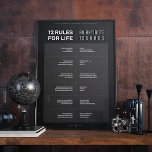 12 Regeln für das Leben von Jordan B. Peterson | Ein Gegenmittel gegen Chaos | DUNKEL | Gedrucktes Poster