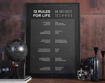 12 Rules for Life by Jordan B. Peterson | An Antidote to Chaos | DARK | Printed Poster