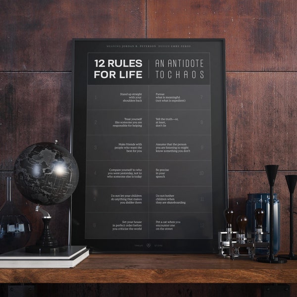 12 Rules for Life by Jordan B. Peterson | An Antidote to Chaos | DARK | Printed Poster