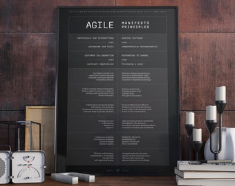 AGILE Manifesto & Principles | Twelve Agile Values | Scrum Master | DARK | Printed Poster