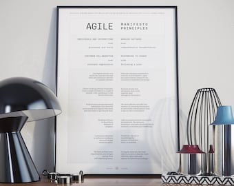 AGILE Manifesto & Principles | Twelve Agile Values | Scrum Master | LIGHT | Instant Download | Digital Poster