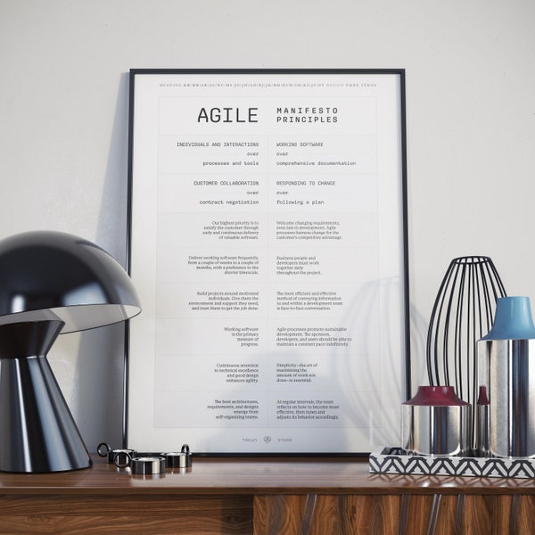 AGILE Manifesto & Principles | Twelve Agile Values | Scrum Master | LIGHT | Instant Download | Digital Poster