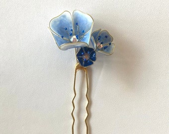 Blue flower hairpin, hairpin, resin Kanzashi hairpiece, flower jewelry, fairy jewelry, resin hairpin,