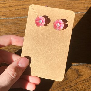 Pink flower earrings, resin earrings, floral earrings, Kanzashi jewelry, Christmas present, birthday present