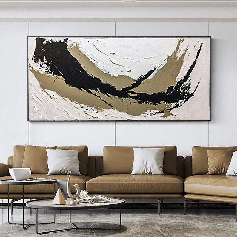 Oversized Painting Abstract Painting Black and Beige Canvas Etsy