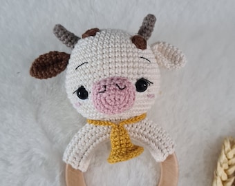 Kuh Babyrassel, Kuh Amigurumi Spielzeug |--- Sofort lieferbar in weniger Tage ---