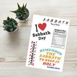 Feuille d'autocollants pour le jour du sabbat. Feuille d'autocollants citations sur le jour du sabbat. Cinq (5) autocollants personnalisés pour les observateurs du sabbat. Variété d'autocollants pour le jour du sabbat