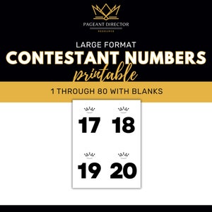 Pageant Contestant Numbers - Großformat - Pageant Dirigent Ressourcen - Digital Download Printable