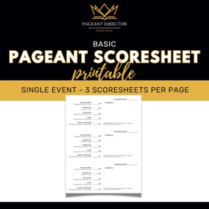 Basic Pageant Scoresheet - Pageant Director Resource - Digital Download Printable
