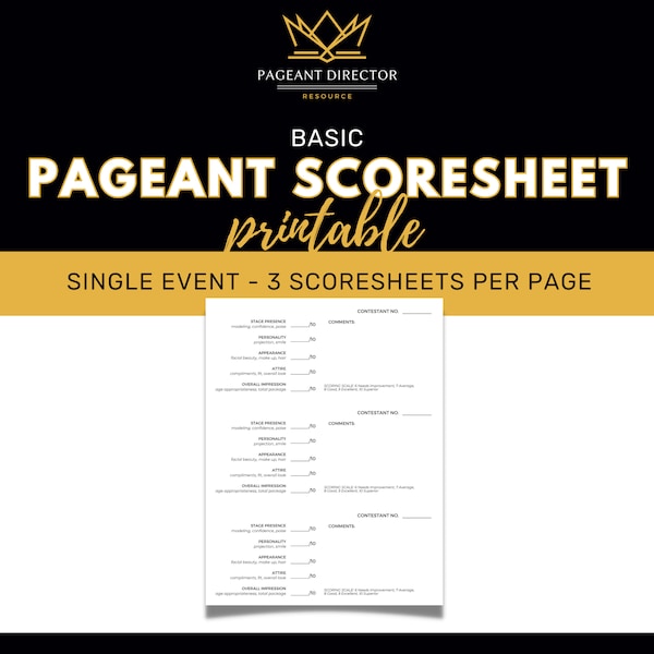 Basic Pageant Scoresheet - Pageant Director Resource - Digital Download Printable