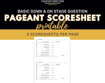 Basic Gown & On Stage Scoresheet - Pageant Director Resource - Digital Download Printable