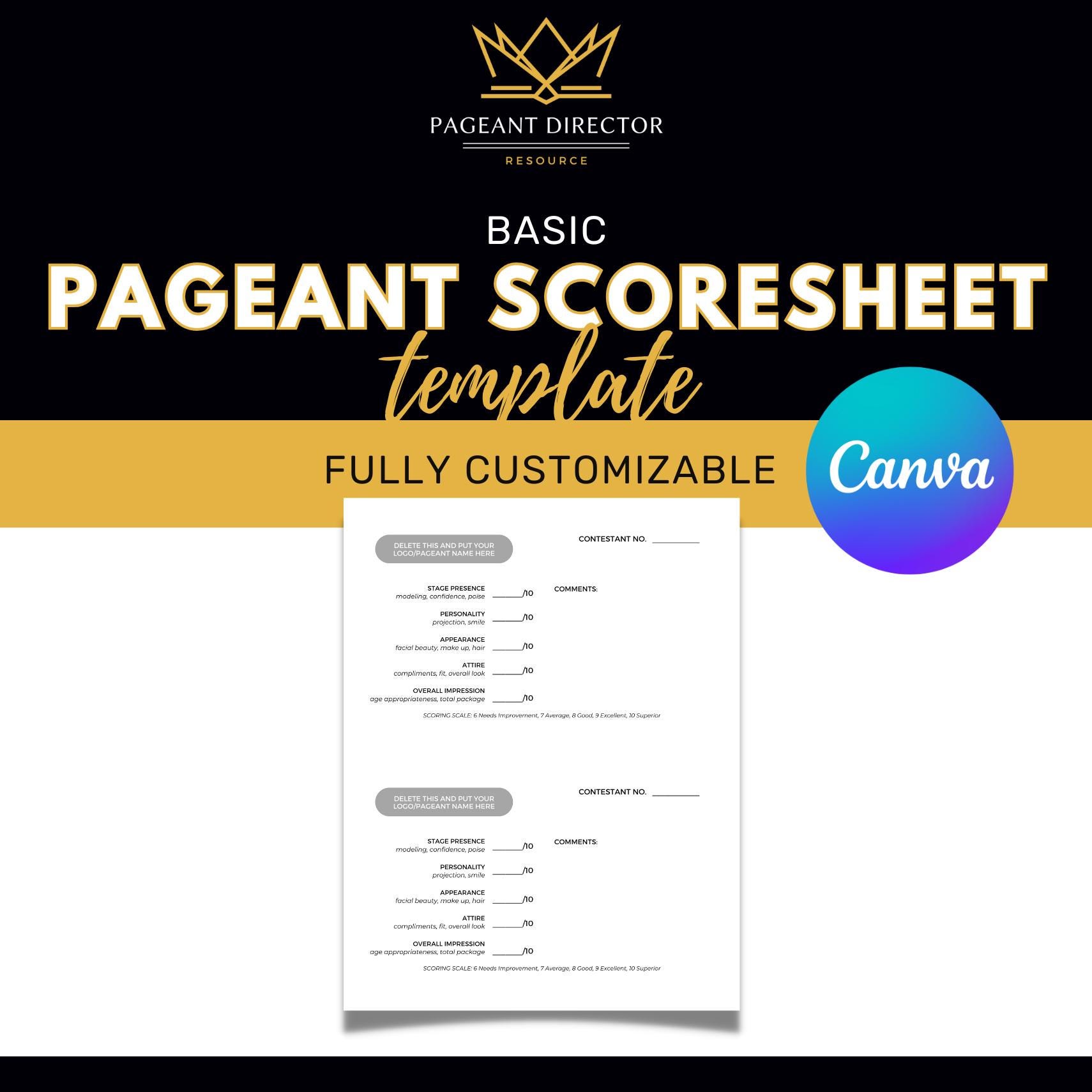 Basic Pageant Scoresheet - Pageant Director Resource - Customize in ...