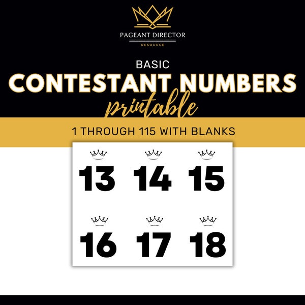 Pageant Contestant Numbers - Pageant Director Resource - Digital Download Printable