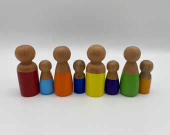 Peg Dolls Set For Waldorf 7 Pieces Stacking Rainbow / Grimms Style