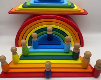 Waldorf Juego de diseño grande de arcoíris apilable de 38 piezas / Estilo Grimms